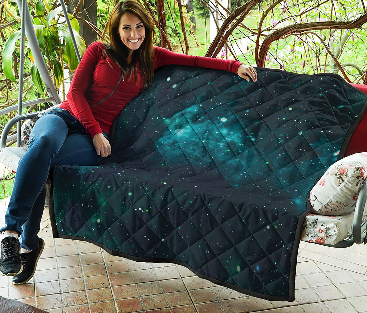 Dark Teal Galaxy Space Print Quilt