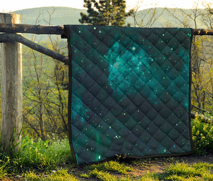 Dark Teal Galaxy Space Print Quilt