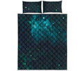 Dark Teal Galaxy Space Print Quilt Bed Set