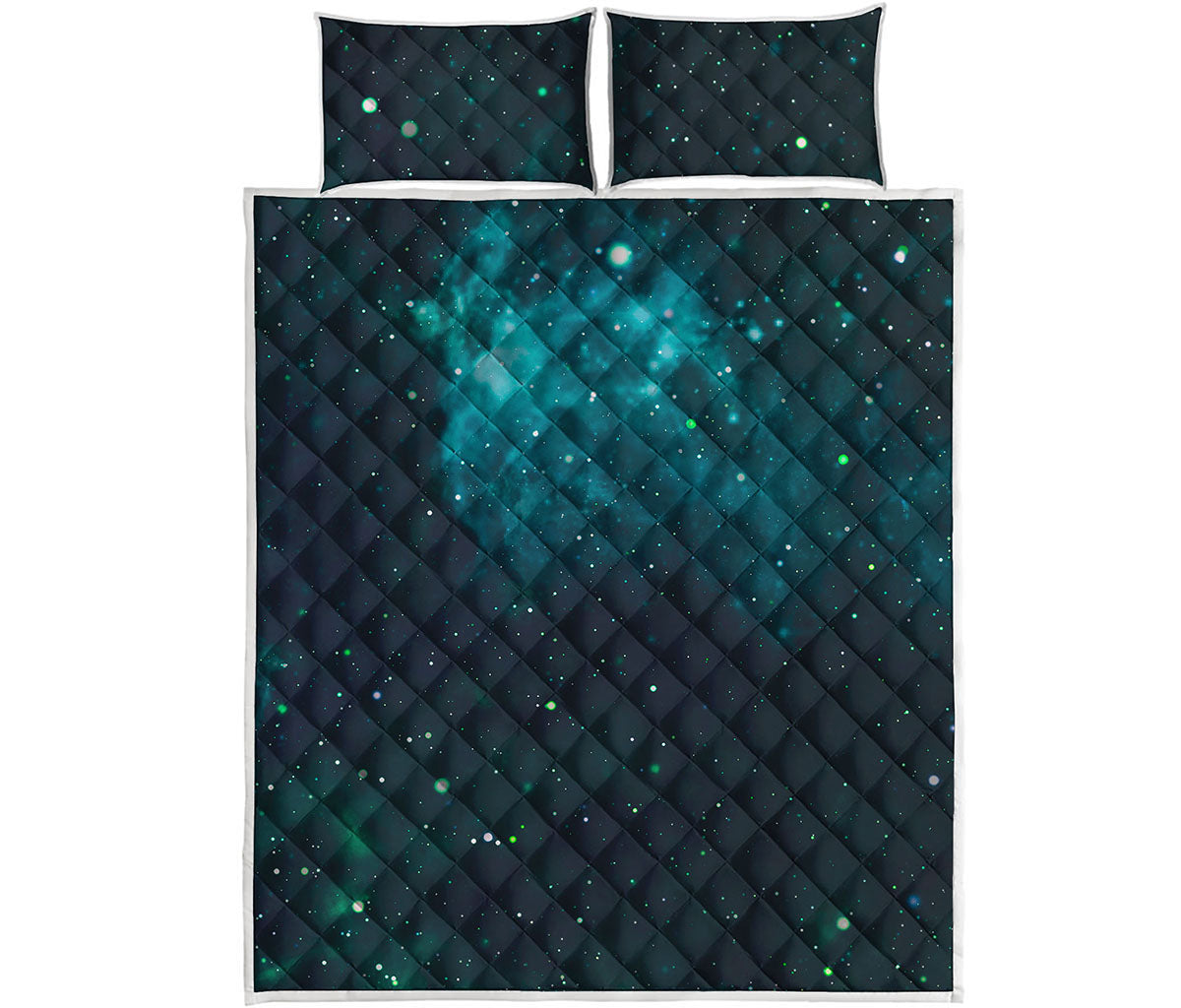 Dark Teal Galaxy Space Print Quilt Bed Set