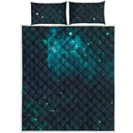 Dark Teal Galaxy Space Print Quilt Bed Set