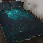 Dark Teal Galaxy Space Print Quilt Bed Set