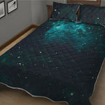 Dark Teal Galaxy Space Print Quilt Bed Set