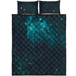 Dark Teal Galaxy Space Print Quilt Bed Set