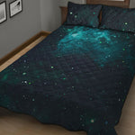 Dark Teal Galaxy Space Print Quilt Bed Set