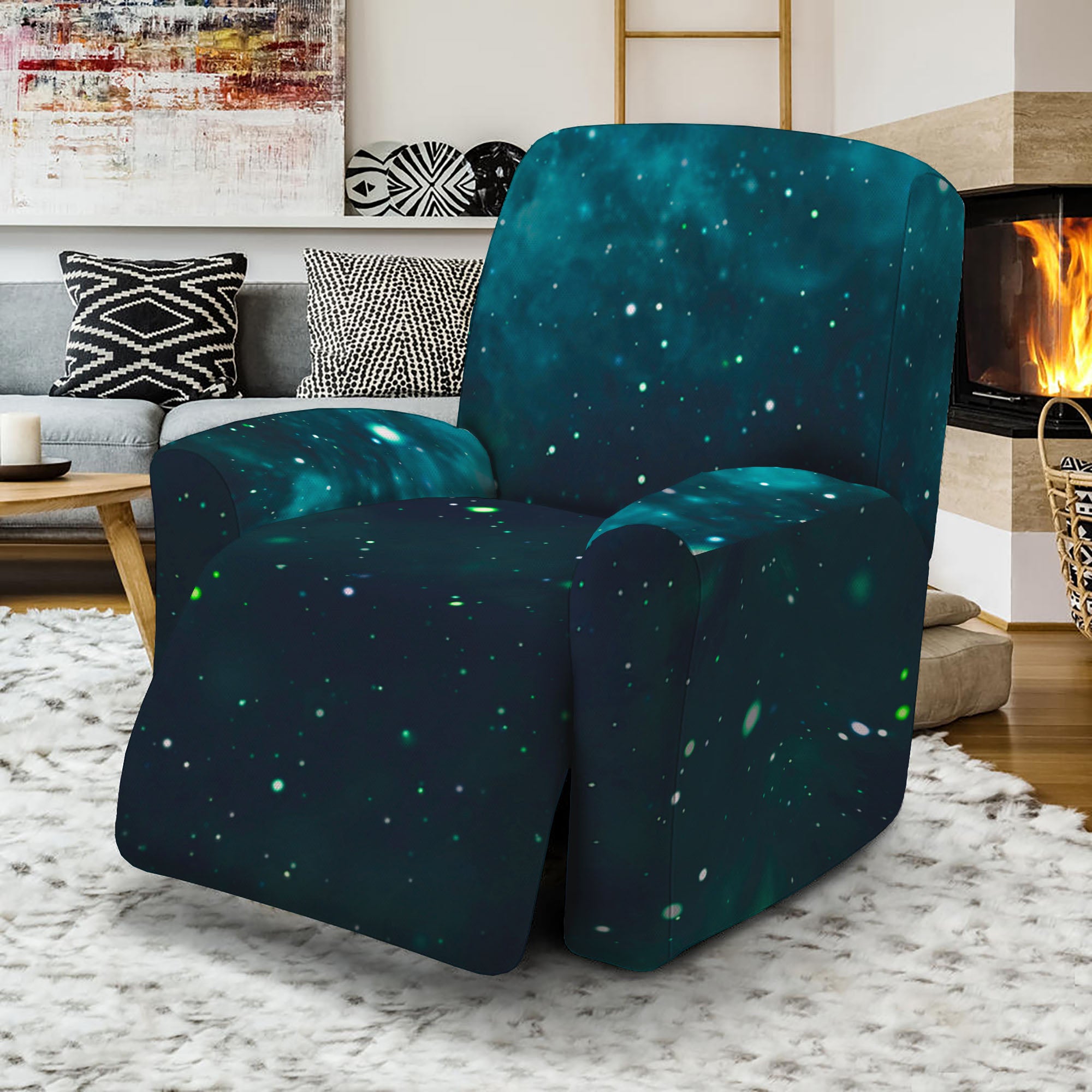 Dark Teal Galaxy Space Print Recliner Slipcover