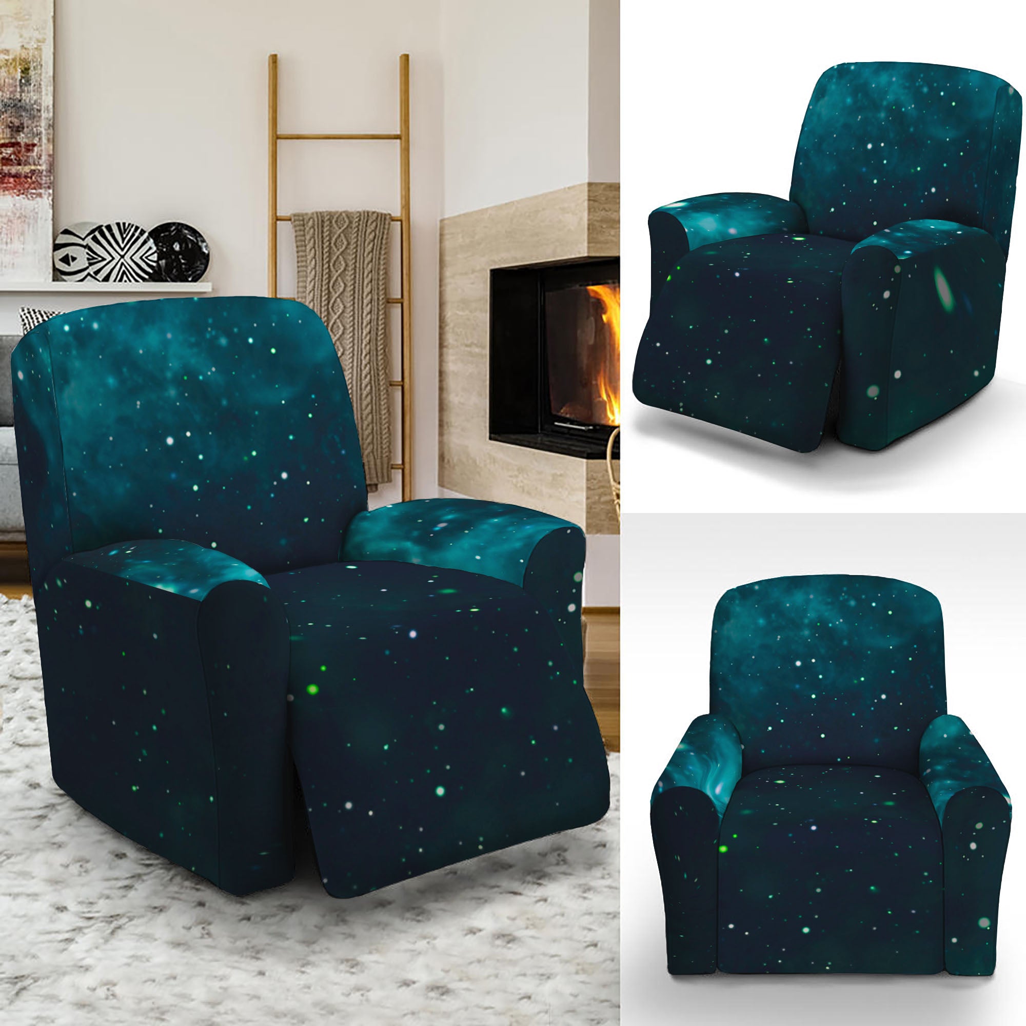 Dark Teal Galaxy Space Print Recliner Slipcover