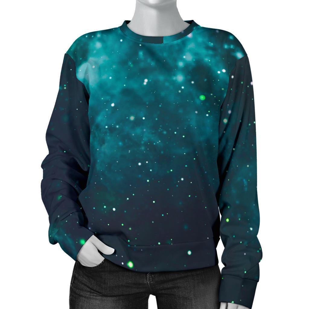 Dark Teal Galaxy Space Print Women's Crewneck Sweatshirt GearFrost