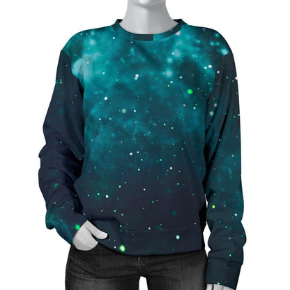 Dark Teal Galaxy Space Print Women's Crewneck Sweatshirt GearFrost