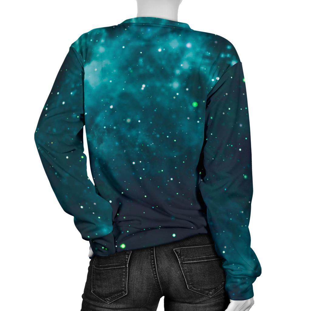 Dark Teal Galaxy Space Print Women's Crewneck Sweatshirt GearFrost