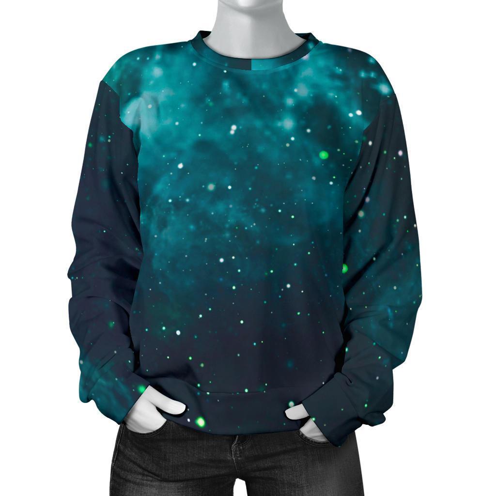 Dark Teal Galaxy Space Print Women's Crewneck Sweatshirt GearFrost