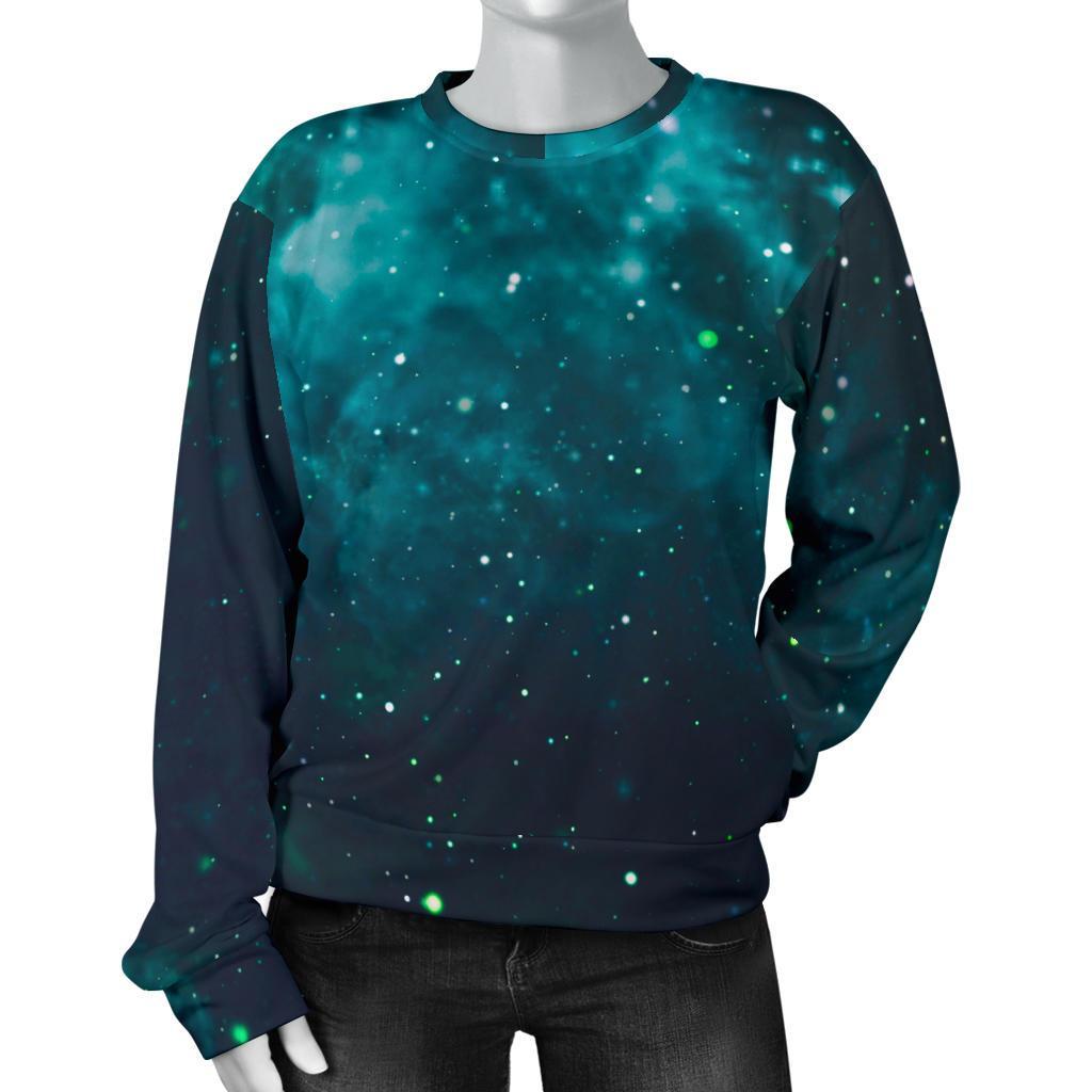 Dark Teal Galaxy Space Print Women's Crewneck Sweatshirt GearFrost