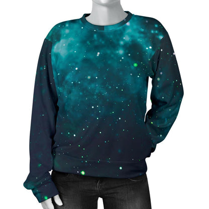 Dark Teal Galaxy Space Print Women's Crewneck Sweatshirt GearFrost