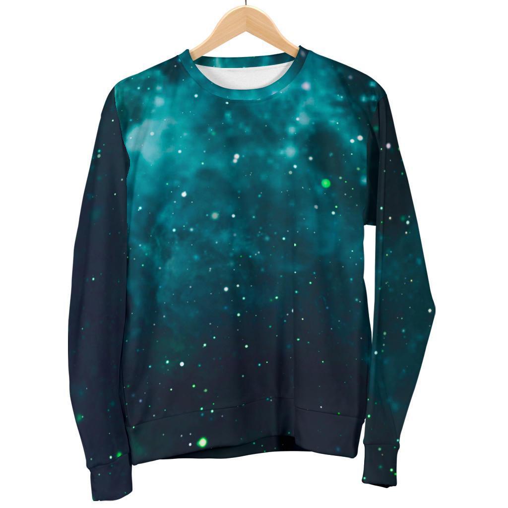 Dark Teal Galaxy Space Print Women's Crewneck Sweatshirt GearFrost