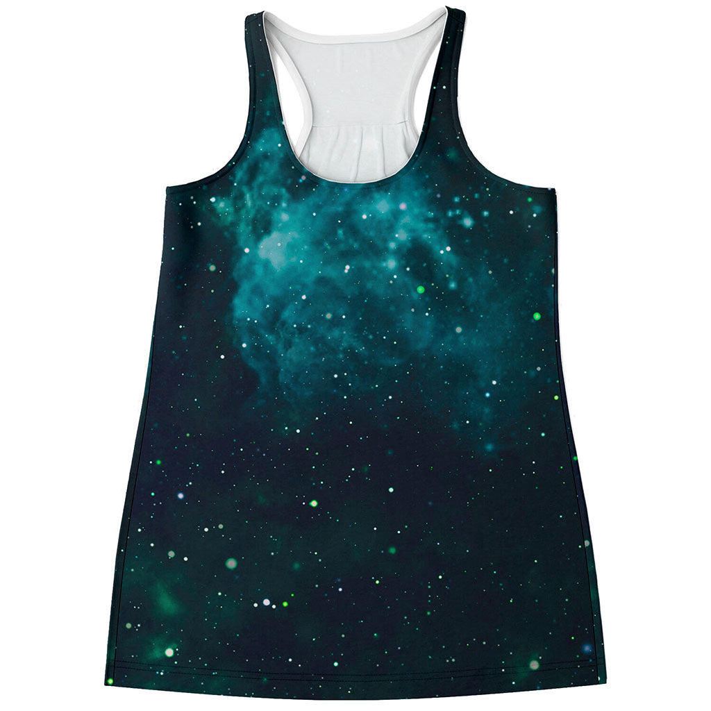 Dark Teal Galaxy Space Print Women's Racerback Tank Top