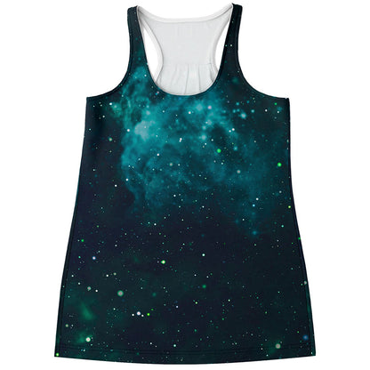 Dark Teal Galaxy Space Print Women's Racerback Tank Top