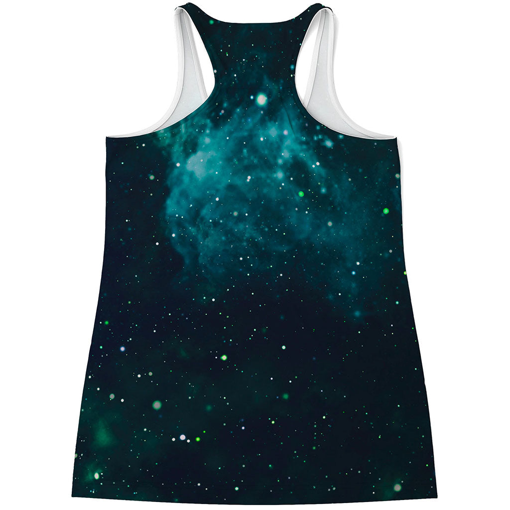 Dark Teal Galaxy Space Print Women's Racerback Tank Top