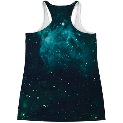 Dark Teal Galaxy Space Print Women's Racerback Tank Top