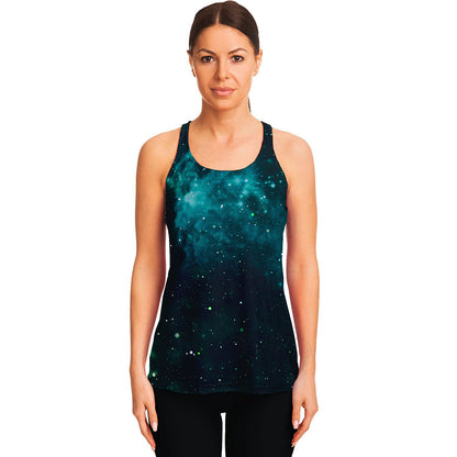 Dark Teal Galaxy Space Print Women's Racerback Tank Top