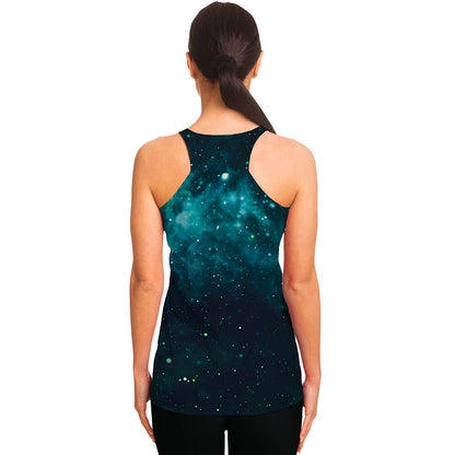 Dark Teal Galaxy Space Print Women's Racerback Tank Top