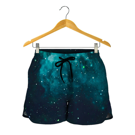 Dark Teal Galaxy Space Print Women's Shorts