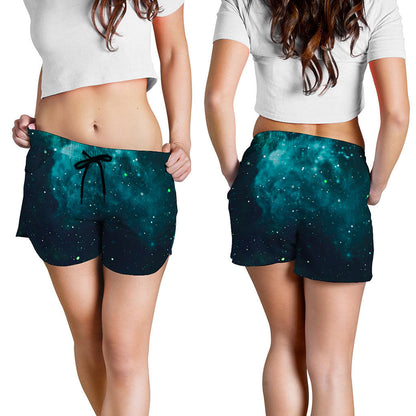 Dark Teal Galaxy Space Print Women's Shorts
