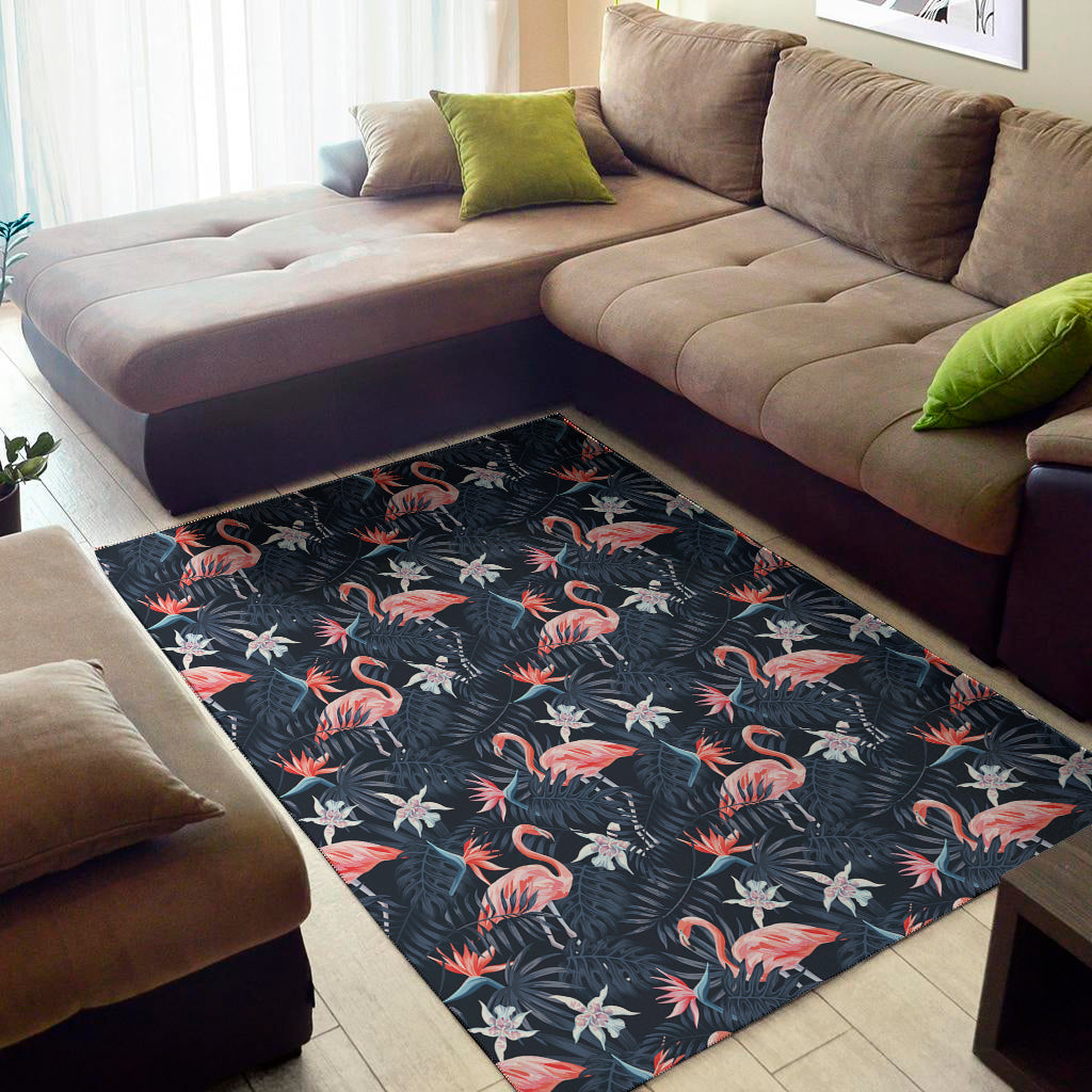 Dark Tropical Flamingo Pattern Print Area Rug