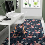 Dark Tropical Flamingo Pattern Print Area Rug