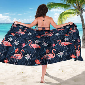 Dark Tropical Flamingo Pattern Print Beach Sarong Wrap