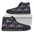 Dark Tropical Flamingo Pattern Print Black High Top Sneakers