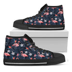 Dark Tropical Flamingo Pattern Print Black High Top Shoes