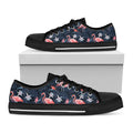 Dark Tropical Flamingo Pattern Print Black Low Top Sneakers