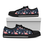 Dark Tropical Flamingo Pattern Print Black Low Top Shoes