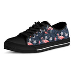 Dark Tropical Flamingo Pattern Print Black Low Top Shoes