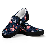 Dark Tropical Flamingo Pattern Print Black Slip On Shoes