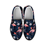 Dark Tropical Flamingo Pattern Print Black Slip On Shoes