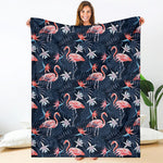Dark Tropical Flamingo Pattern Print Blanket
