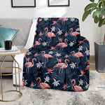 Dark Tropical Flamingo Pattern Print Blanket