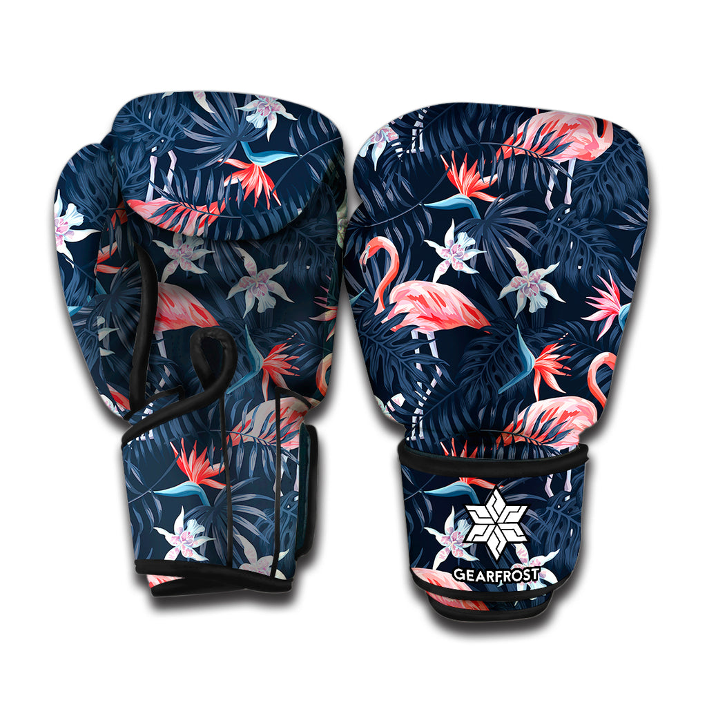 Dark Tropical Flamingo Pattern Print Boxing Gloves