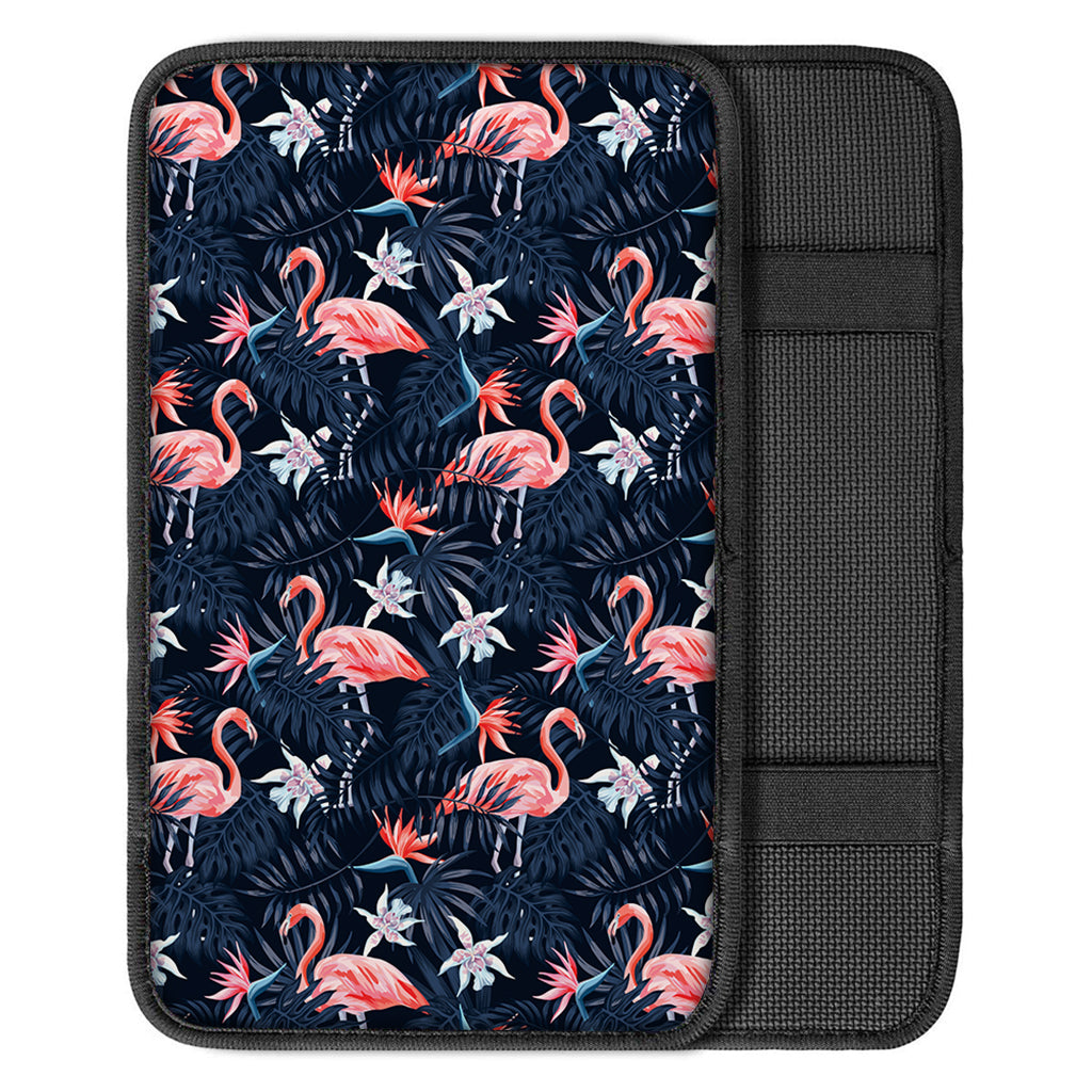 Dark Tropical Flamingo Pattern Print Car Center Console Cover