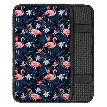 Dark Tropical Flamingo Pattern Print Car Center Console Cover
