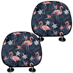 Dark Tropical Flamingo Pattern Print Car Headrest Covers