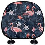Dark Tropical Flamingo Pattern Print Car Headrest Covers