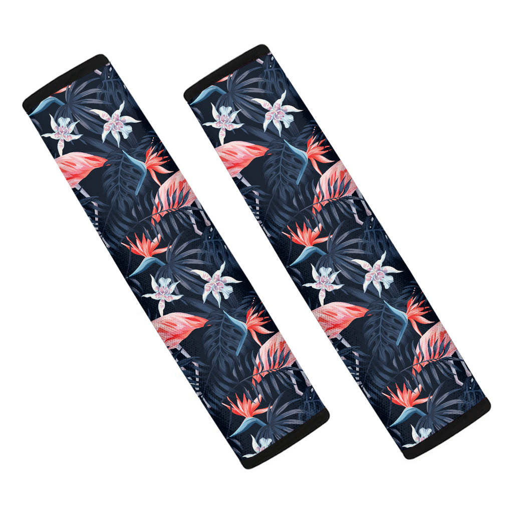 Dark Tropical Flamingo Pattern Print Car Seat Belt Covers