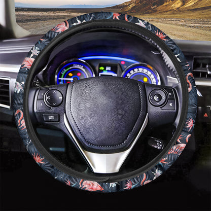 Dark Tropical Flamingo Pattern Print Car Steering Wheel Cover