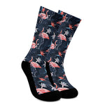 Dark Tropical Flamingo Pattern Print Crew Socks