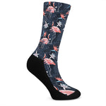 Dark Tropical Flamingo Pattern Print Crew Socks
