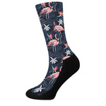 Dark Tropical Flamingo Pattern Print Crew Socks