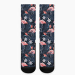 Dark Tropical Flamingo Pattern Print Crew Socks