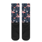Dark Tropical Flamingo Pattern Print Crew Socks